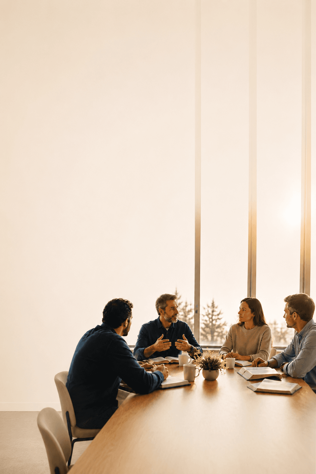 A small Christian leadership group meeting around a table